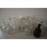 COLLECTION OF VARIOUS CLEAR CUT GLASS DECANTERS AND OTHER ITEMS