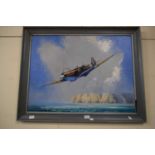 OIL ON BOARD STUDY OF A SPITFIRE, BEARS SIGNATURE, POSSIBLY JOHN POOLE