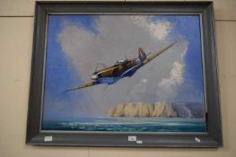 OIL ON BOARD STUDY OF A SPITFIRE, BEARS SIGNATURE, POSSIBLY JOHN POOLE