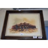 OIL ON CANVAS, A BEDOUIN CAMP SCENE, FRAMED