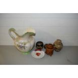 MIXED LOT: LARGE VIOLET DECORATED WASH JUG AND VARIOUS OTHER ITEMS