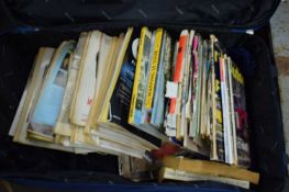 LARGE BLUE SUITCASE CONTAINING VARIOUS AUTOMOBILE AND MOTORCYCLE MAGAZINES