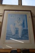 MARK FERROW, DAVID GOWER OF LEICESTERSHIRE AND ENGLAND, FRAMED COLOURED PRINT