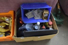 BOX OF VARIOUS TOOLS AND GARAGE CLEARANCE ITEMS