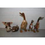 MIXED LOT: COMPRISING THREE MODEL DUCKS, METAL MODEL OF AN OWL AND A COMPOSITION MODEL GIZMO (5)