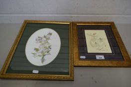 FRAMED STUDY OF A SPRAY OF FLOWERS TOGETHER WITH A FURTHER FRAMED STUDY OF A DANCER