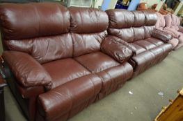 MODERN DARK BROWN LEATHER THREE SEATER SOFA AND MATCHING TWO SEATER SOFA