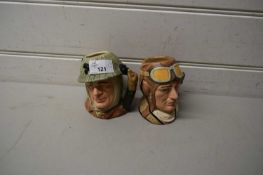 TWO SMALL ROYAL DOULTON CHARACTER JUGS 'THE AIRMAN' AND 'THE SOLDIER' (2)