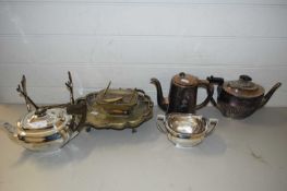 MIXED LOT VARIOUS SILVER PLATED TEA WARES AND OTHER ITEMS
