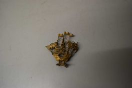 SMALL GILT METAL MODEL OF A GALLEON