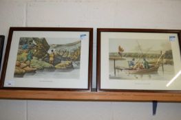 AFTER HENRY ALKEN, TWO COLOURED PRINTS, SALMON FISHING AND FISHING IN A PUNT