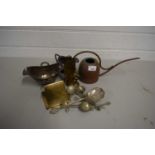 SMALL COPPER WATERING CAN, VARIOUS CUTLERY, METAL CIGARETTE DISPENSER ETC