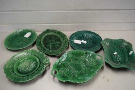 MIXED LOT VARIOUS VICTORIAN GREEN GLAZED LEAF DECORATED PLATES