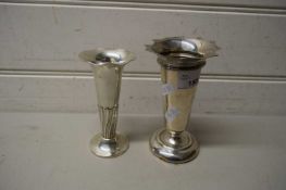 TWO SMALL SILVER STEM VASES ON LOADED BASES, VARIOUS DATES AND MAKERS (2)