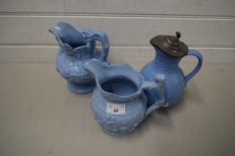 THREE VICTORIAN PALE BLUE JUGS