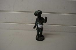 SMALL BRONZE MODEL OF A PUTTO ON CIRCULAR PLINTH BASE