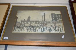 L S LOWRY, COLOURED PRINT, INDUSTRIAL CITY SCAPE, F/G, 67CM WIDE