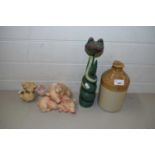 MIXED LOT TO INCLUDE A BURY ST EDMUNDS STONEWARE FLAGON, MODEL PIGS, MODEL SNAKE ETC