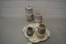 MIXED LOT POOLE POTTERY AND LANGLEY WARES TO INCLUDE HORS D'OEUVRES DISH, TOBACCO JAR AND A