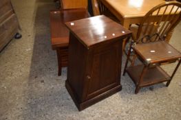 20TH CENTURY HARDWOOD SINGLE DOOR SIDE CABINET OF TAPERING FORM, 40CM WIDE