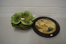 MIXED LOT VARIOUS BRETBY CERAMICS TO INCLUDE LEAF FORMED DISHES, TAZZA AND A WALL PLAQUE