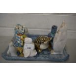 VARIOUS ANIMAL ORNAMENTS, GLASS TRAY ETC