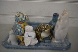 VARIOUS ANIMAL ORNAMENTS, GLASS TRAY ETC