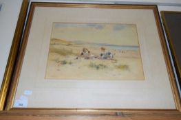 TOM PATERSON, CHILDREN ON A BEACH, WATERCOLOUR, F/G, 55CM WIDE