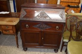 LATE 19TH CENTURY MAHOGANY BUREAU WITH CARVED DECORATION AND A TWO-DOOR BASE, 97CM WIDE