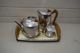 PICQUOT WARE FOUR PIECE TEA SET WITH TRAY