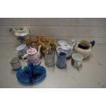 MIXED LOT TO INCLUDE A ROYAL ALBERT WOODLAND PART TEA SET, VARIOUS DECORATED JUGS, POLISHED STONES