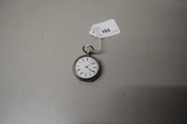 Ladies last quarter of 19th century silver cased fob watch, blued steel hands to a white enamel dial
