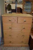 MODERN PINE FIVE DRAWER CHEST WITH BRASS HANDLES, 85CM WIDE