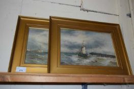 HAROLD WEBB, PAIR OF STUDIES, SHIPPING SCENES, COLOURED PRINT, GILT FRAMED, 38CM WIDE