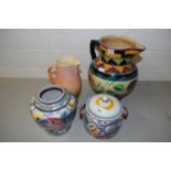 MIXED LOT COMPRISING EARLY POOLE POTTERY VASE, POOLE POTTERY BISCUIT BARREL, SHORTER & SONS JUG