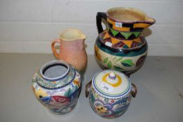 MIXED LOT COMPRISING EARLY POOLE POTTERY VASE, POOLE POTTERY BISCUIT BARREL, SHORTER & SONS JUG