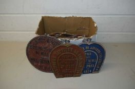 COLLECTION OF FRENCH CONCOURS AND OTHER IRON PRESENTATION PLAQUES, MAINLY EARLY 20TH CENTURY DATES