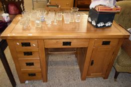 MODERN LIGHT OAK TWIN PEDESTAL DESK, 135CM WIDE