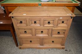 MODERN PINE NINE-DRAWER CHEST WITH METAL RINGLET HANDLES, 101CM WIDE