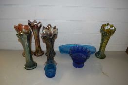 MIXED LOT VARIOUS CARNIVAL GLASS VASES AND FURTHER PRESSED GLASS BOWLS