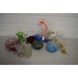 VARIOUS DRINKING GLASSES, GLASS BOWLS, ART GLASS FISH ETC