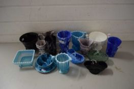 MIXED LOT VARIOUS SLAG GLASS JUGS, VASES AND FURHTER GLASS WARE