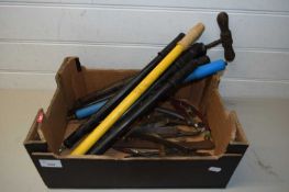 BOX VARIOUS BICYCLE PUMPS, TYRE LEVERS ETC