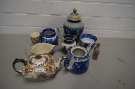 VARIOUS 19TH CENTURY AND LATER BLUE AND WHITE CERAMICS TO INCLUDE GEORGE JONES AND SPODE PLUS A