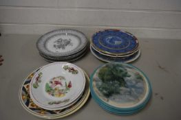 VARIOUS 19TH CENTURY AND LATER DECORATED PLATES AND BOWLS TO INCLUDE COPENHAGEN