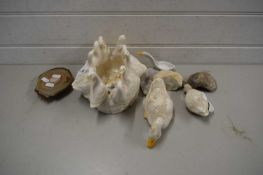 MIXED LOT VARIOUS POTTERY DUCKS, DUCK SHAPED PLANTER, MINERAL SAMPLES ETC
