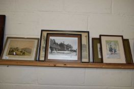 FIVE VARIOUS FRAMED PICTURES AND PRINTS TO INCLUDE STUDY OF THE MARKET PLACE AT DEREHAM