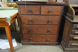 VICTORIAN MAHOGANY FIVE DRAWER CHEST WITH TURNED KNOB HANDLES, 100CM WIDE (A/F)