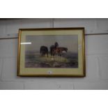 W V TIPPEL, STUDY OF THREE HORSES, WATERCOLOUR, F/G, 62CM WIDE