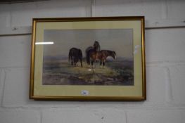 W V TIPPEL, STUDY OF THREE HORSES, WATERCOLOUR, F/G, 62CM WIDE